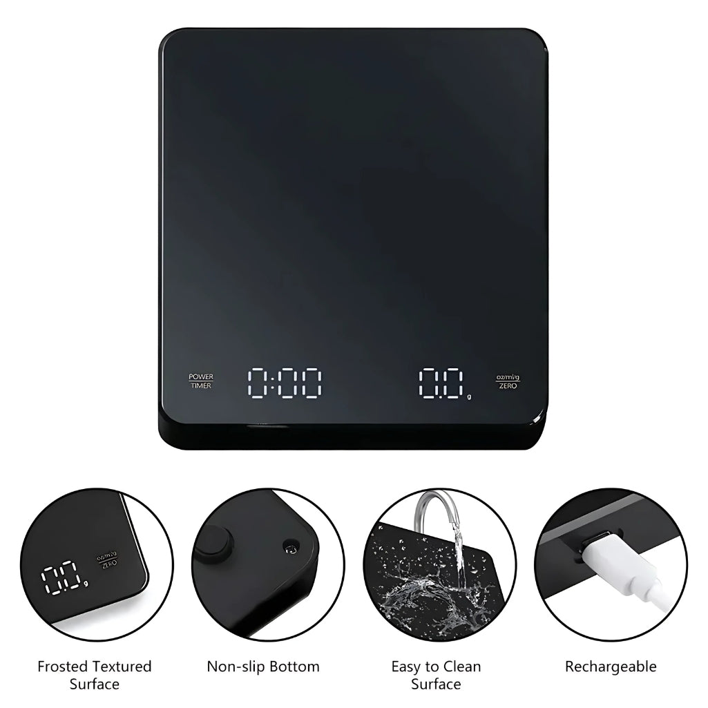 Precision Kitchen Scale – 3 kg / 0.1 g Touch Button Coffee & Food Scale USB‑Rechargeable