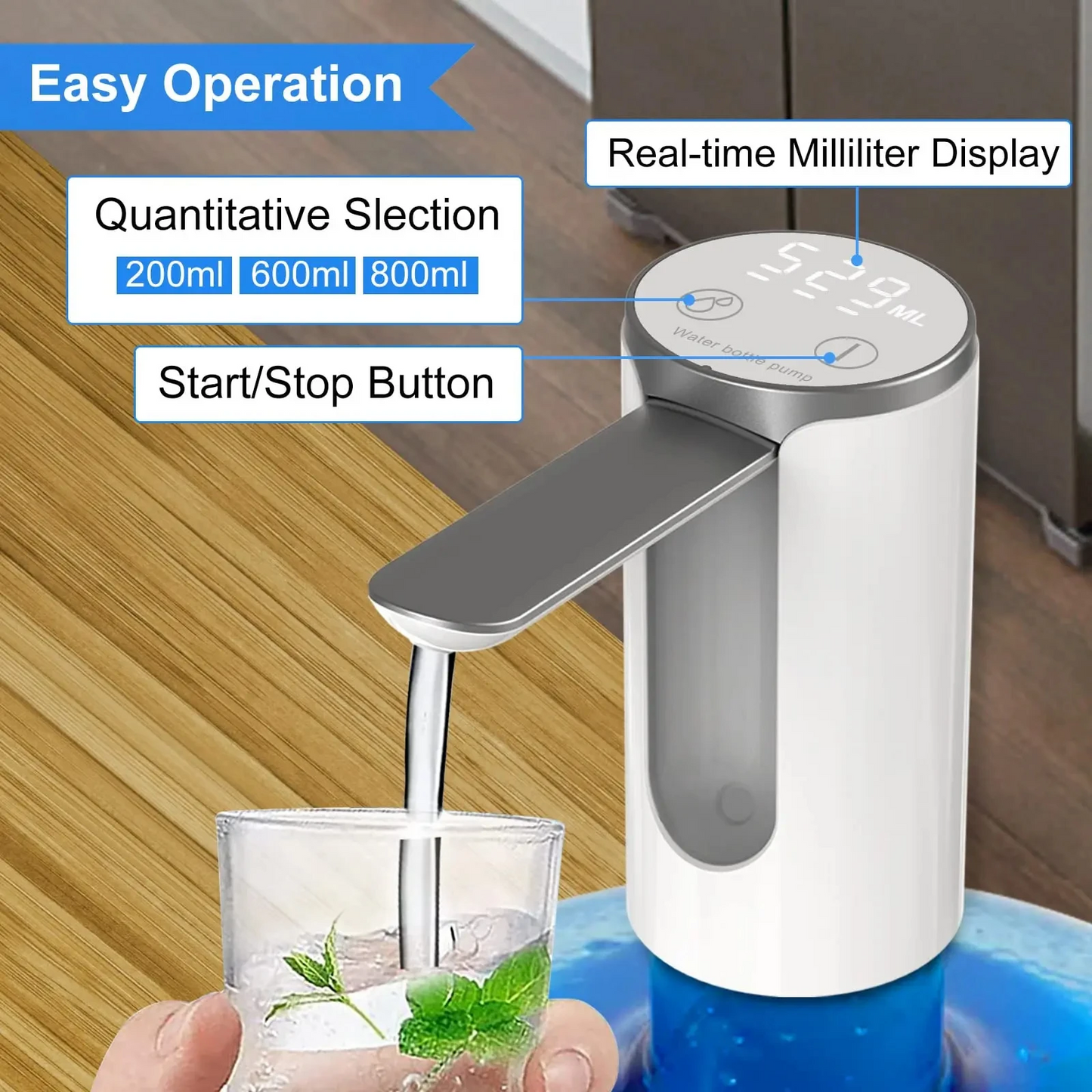 LED Display Electric Water Bottle Pump – Portable Foldable USB Rechargeable Dispenser (1200 mAh)