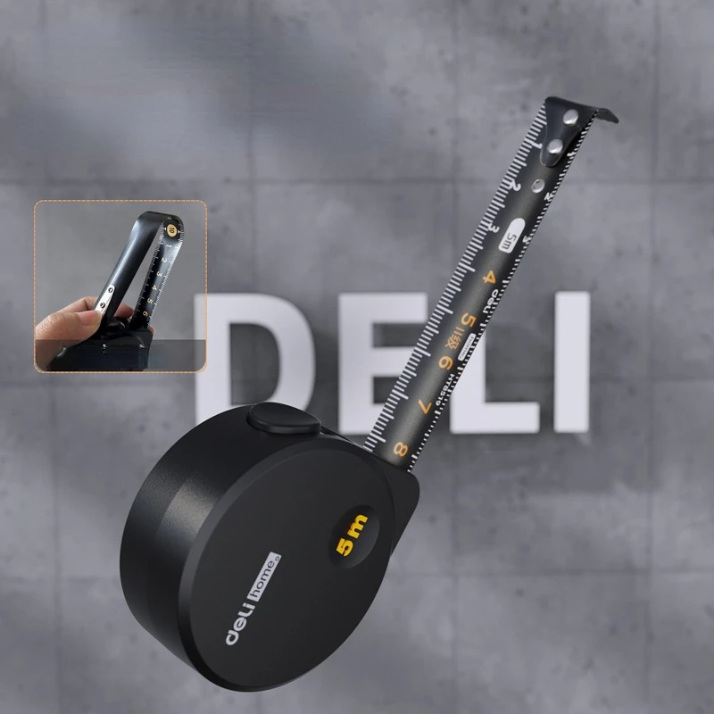 Deli 3M/5M Steel Measuring Tape – Heavy-Duty Black Tape Measure for Woodworking, Home, and DIY Projects