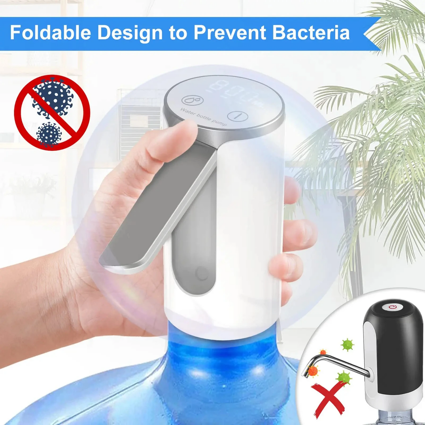 LED Display Electric Water Bottle Pump – Portable Foldable USB Rechargeable Dispenser (1200 mAh)
