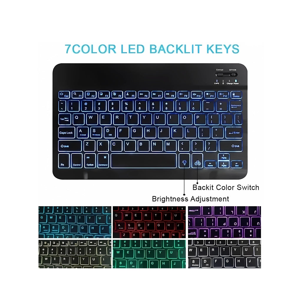 Portable RGB Bluetooth Wireless Keyboard – 7-Color Backlit, Rechargeable 10-Inch Mini Keyboard for iOS, Android & Windows