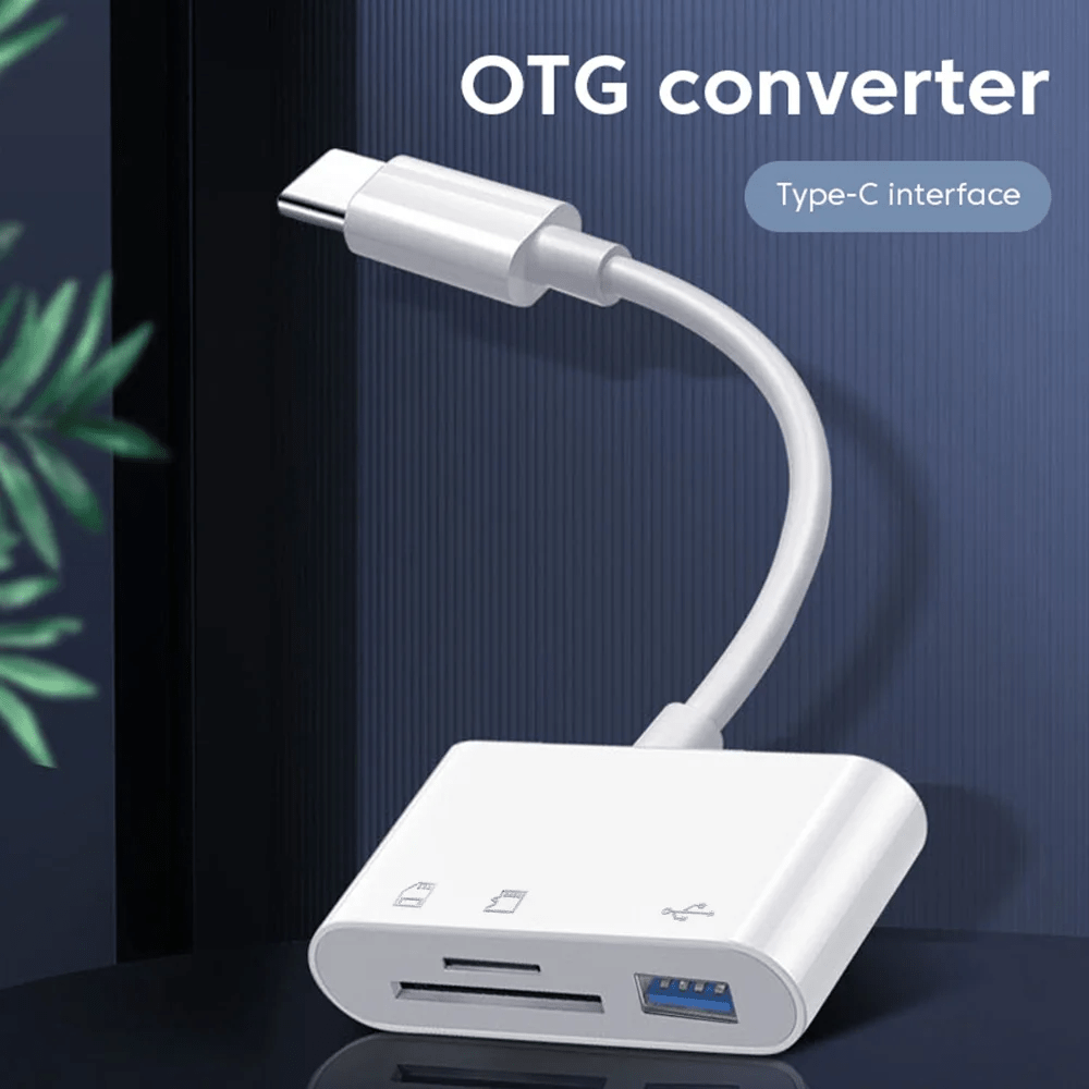 3-in-1 Type-C Card Reader – Micro SD/TF Memory Card & USB Adapter for Laptop, Tablet & OTG Devices