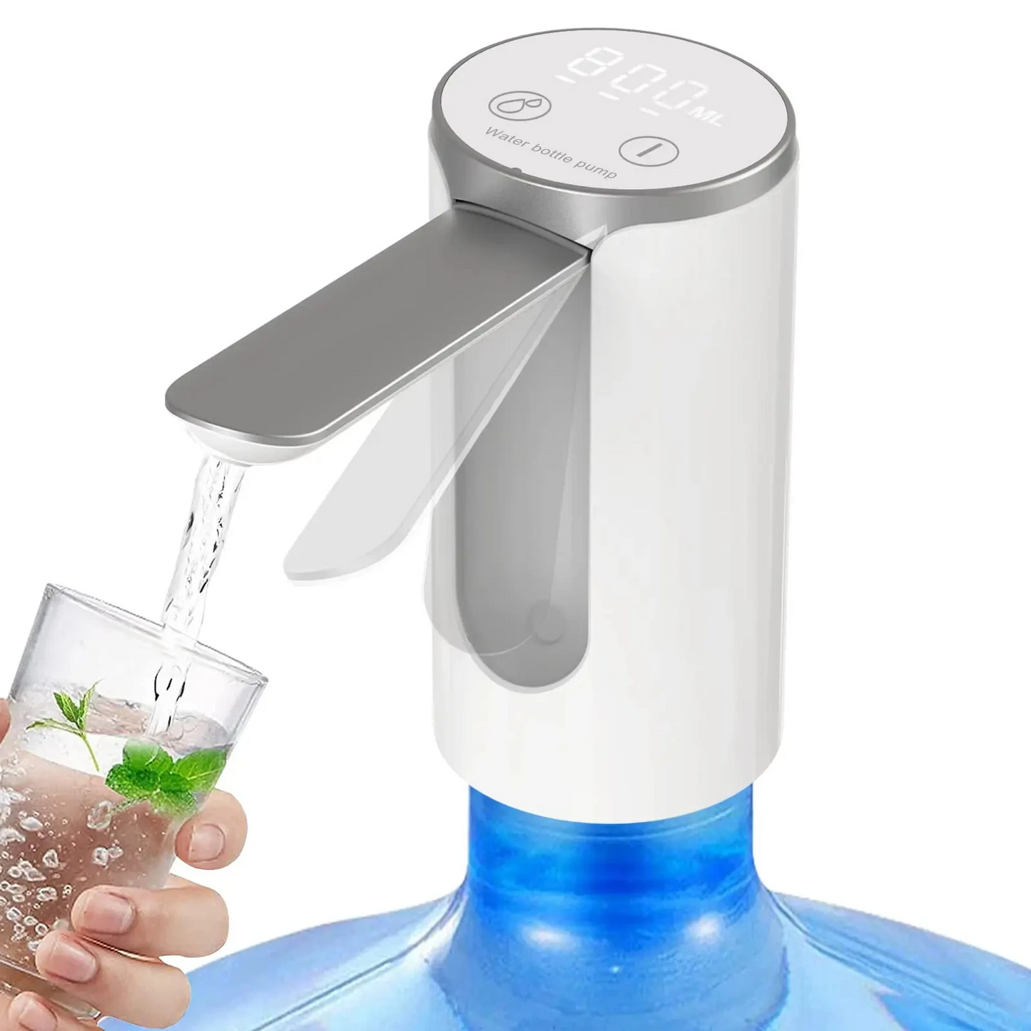 LED Display Electric Water Bottle Pump – Portable Foldable USB Rechargeable Dispenser (1200 mAh)