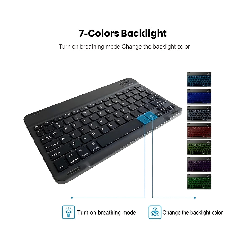 Portable RGB Bluetooth Wireless Keyboard – 7-Color Backlit, Rechargeable 10-Inch Mini Keyboard for iOS, Android & Windows