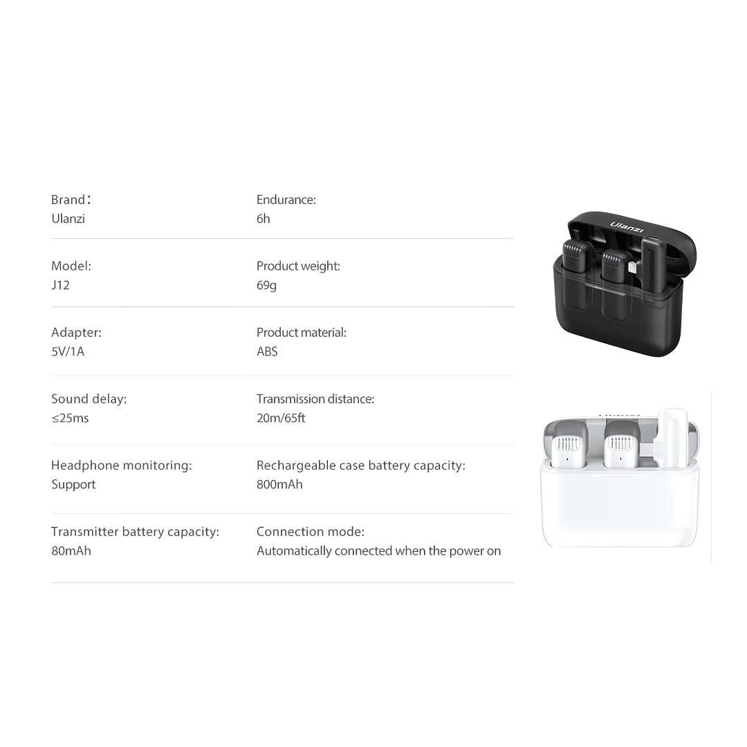 Ulanzi J12 Lavalier Microphone – Professional Wireless Mic for Crystal-Clear Audio