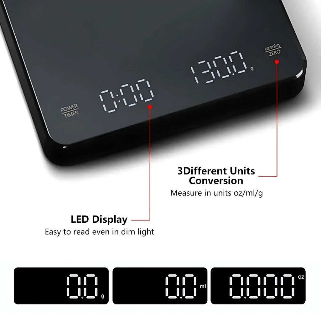 Precision Kitchen Scale – 3 kg / 0.1 g Touch Button Coffee & Food Scale USB‑Rechargeable