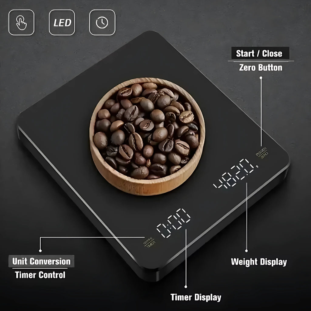 Precision Kitchen Scale – 3 kg / 0.1 g Touch Button Coffee & Food Scale USB‑Rechargeable