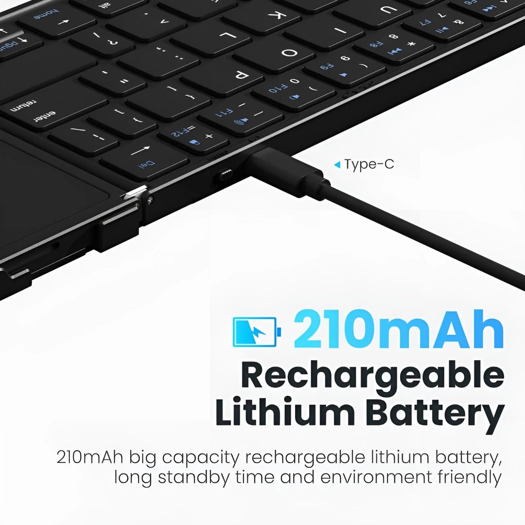 Tri-Folding Wireless Keyboard with Touchpad – Portable Rechargeable Bluetooth Keyboard for Windows, PC, Tablet & Smartphone