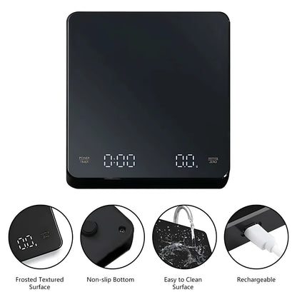 Precision Kitchen Scale – 3 kg / 0.1 g Touch Button Coffee & Food Scale USB‑Rechargeable