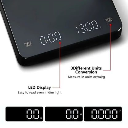Precision Kitchen Scale – 3 kg / 0.1 g Touch Button Coffee & Food Scale USB‑Rechargeable